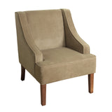 Benzara Fabric Upholstered Wooden Accent Chair with Swooping Arms, Brown BM194004 Tan and Brown Wood and Fabric BM194004