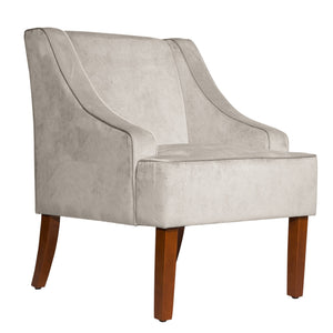 Benzara Velvet Fabric Upholstered Wooden Accent Chair with Swooping Armrests, Gray and Brown BM194007 Light Gray Wood and Fabric BM194007