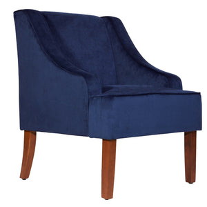 Benzara Velvet Fabric Upholstered Wooden Accent Chair with Swooping Armrests, Blue and Brown BM194008 Blue and Brown Wood and Fabric BM194008