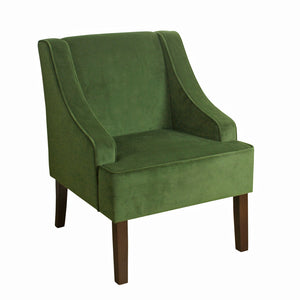 Benzara Fabric Upholstered Wooden Accent Chair with Swooping Armrests, Green and Brown BM194009 Green and Brown Wood and Fabric BM194009