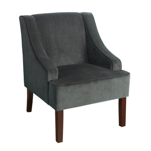 Benzara Fabric Upholstered Wooden Accent Chair with Swooping Armrests, Gray and Brown BM194010 Gray and Brown Wood and Fabric BM194010