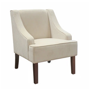 Benzara Fabric Upholstered Wooden Accent Chair with Swooped Armrests, Cream and Brown BM194011 Cream and Brown Wood and Fabric BM194011