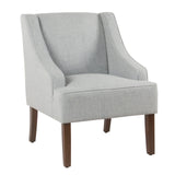 Modern Fabric Upholstered Wooden Accent Chair with Swooping Armrests, Blue and Brown