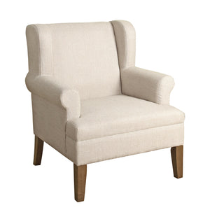 Benzara Fabric Upholstered Wooden Accent Chair with Wing-Back, Cream and Brown BM194020 Cream and Brown Wood and Fabric BM194020