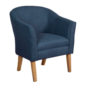 Benzara Fabric Upholstered Wooden Accent Chair with Curved Back, Blue and Brown BM194027 Blue and Brown Wood and Fabric BM194027