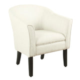 Benzara Fabric Upholstered Wooden Accent Chair with Barrel Style Back, White and Black BM194031 White and Black Wood and Fabric BM194031