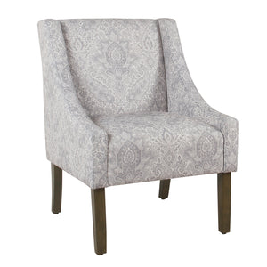 Benzara Damask Pattern Fabric Upholstered Wooden Accent Chair with Swooping Armrests, Gray and Brown BM194032 Gray and Brown Wood and Fabric BM194032