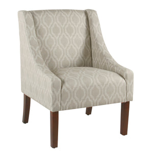 Benzara Trellis Pattern Fabric Upholstered Wooden Accent Chair with Armrests, Tan and Brown BM194033 Tan and Brown Wood and Fabric BM194033