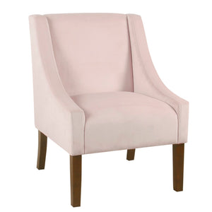 Benzara Fabric Upholstered Swooped Accent Chair with Wooden Legs, Pink and Brown BM194034 Pink and Brown Wood and Fabric BM194034