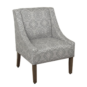 Benzara Geometric Pattern Fabric Upholstered Wooden Accent Chair with Swooping Armrests, Gray and Brown BM194037 Gray and Brown Wood and Fabric BM194037