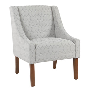 Benzara Fabric Upholstered Wooden Accent Chair with Swooping Arms and Geometric Pattern, Gray and Brown BM194042 Gray and Brown Wood and Fabric BM194042