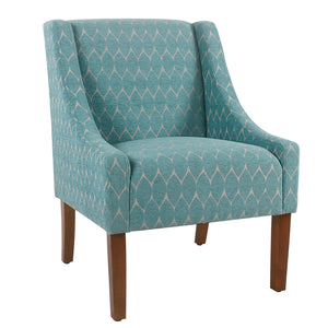 Benzara Geometric Pattern Fabric Upholstered Wooden Accent Chair with Swooping Arms, Blue and Brown BM194044 Blue and Brown Wood and Fabric BM194044