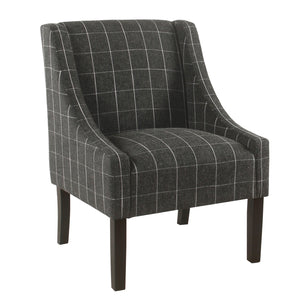 Benzara Fabric Upholstered Wooden Accent Chair with Windowpane Pattern, Black BM194046 Black Wood and Fabric BM194046