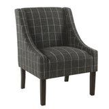 Benzara Fabric Upholstered Wooden Accent Chair with Windowpane Pattern, Black BM194046 Black Wood and Fabric BM194046