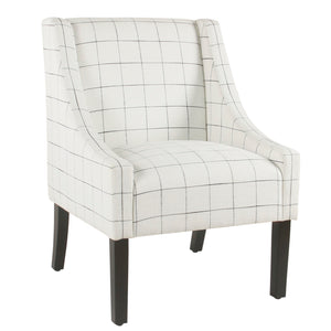 Benzara Fabric Upholstered Wooden Accent Chair with Windowpane Pattern, Black and White BM194047 Black and White Wood and Fabric BM194047