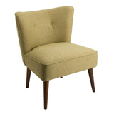 Fabric Upholstered Wooden Armless Accent Chair with Button Tufting, Beige and Brown