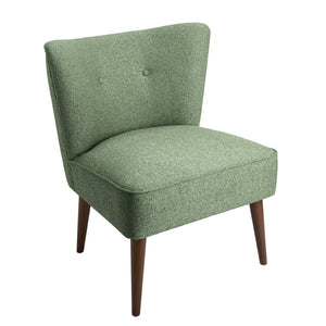 Benzara Fabric Upholstered Wooden Armless Accent Chair with Button Tufting, Green and Brown BM194051 Green and Brown Wood and Fabric BM194051