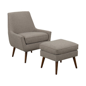 Benzara Fabric Upholstered Wooden Accent Chair and Ottoman with Tapered Legs, Pack of Two, Gray and Brown BM194053 Gray and Brown Wood and Fabric BM194053