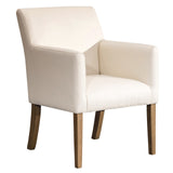 Leather Upholstered Wooden Dining Side Arm Chair, Cream and Brown