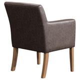 Benzara Leather Upholstered Wooden Dining Side Arm Chair, Brown BM194056 Brown Wood and Leather BM194056