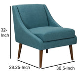 Benzara Fabric Upholstered Wooden Accent Chair with Swooping Armrests, Blue and Brown BM194057 Blue and Brown Wood and Fabric BM194057