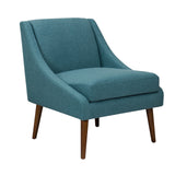 Benzara Fabric Upholstered Wooden Accent Chair with Swooping Armrests, Blue and Brown BM194057 Blue and Brown Wood and Fabric BM194057