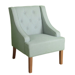 Benzara Fabric Upholstered Wooden Accent Chair with Button Tufting, Light Green and Brown BM194060 Green and Brown Wood and Fabric BM194060