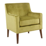 Benzara Fabric Upholstered Wooden Accent Chair with Plush Seat Cushion, Yellow and Brown BM194064 Yellow and Brown Wood and Fabric BM194064