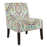 Fabric Upholstered Wooden Armless Accent Chair with Bold Paisley Pattern, Multicolor