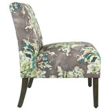 Benzara Fabric Upholstered Wooden Armless Accent Chair with Bold Floral Pattern, Multicolor BM194068 Multicolor Wood and Fabric BM194068