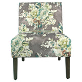 Benzara Fabric Upholstered Wooden Armless Accent Chair with Bold Floral Pattern, Multicolor BM194068 Multicolor Wood and Fabric BM194068