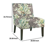 Benzara Fabric Upholstered Wooden Armless Accent Chair with Bold Floral Pattern, Multicolor BM194068 Multicolor Wood and Fabric BM194068