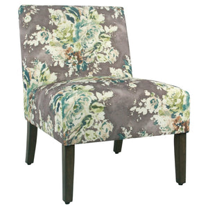 Benzara Fabric Upholstered Wooden Armless Accent Chair with Bold Floral Pattern, Multicolor BM194068 Multicolor Wood and Fabric BM194068