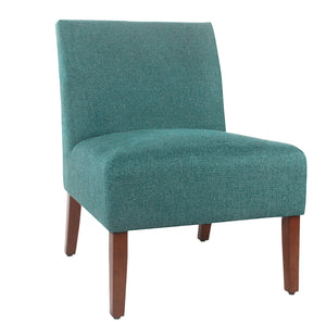 Benzara Fabric Upholstered Wooden Armless Accent Chair, Green and Brown BM194069 Blue and Brown Wood and Fabric BM194069