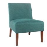 Fabric Upholstered Wooden Armless Accent Chair, Green and Brown