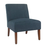 Fabric Upholstered Wooden Armless Accent Chair, Blue and Brown