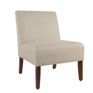 Benzara Fabric Upholstered Wooden Armless Accent Chair, Beige and Brown BM194072 Beige and Brown Wood and Fabric BM194072