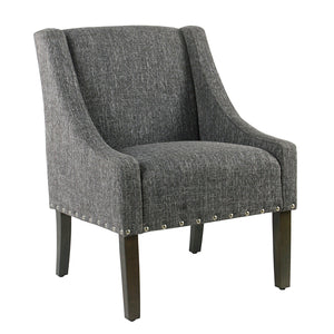 Benzara Fabric Upholstered Wooden Accent Chair with Swooping Arms and Nail Head Trim, Gray and Brown BM194076 Gray and Brown Wood and Fabric BM194076