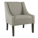 Fabric Upholstered Wooden Accent Chair with Swooping Arms and Nail Head Trim, Light Gray and Brown