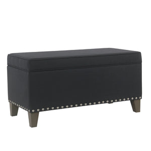 Benzara Fabric Upholstered Wooden Storage Bench with Nail Head Trim Accent, Black BM194085 Black Wood Plywood and Fabric BM194085