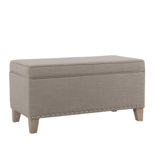 Benzara Fabric Upholstered Wooden Storage Bench with Nail Head Trim Accent, Brown BM194086 Brown Wood Plywood and Fabric BM194086