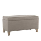 Fabric Upholstered Wooden Storage Bench with Nail Head Trim Accent, Brown