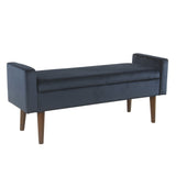 Benzara Velvet Upholstered Wooden Bench with Lift Top Storage and Tapered Feet, Navy Blue BM194087 Blue Wood Plywood and Velvet BM194087