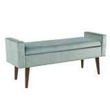 Benzara Velvet Upholstered Wooden Bench with Lift Top Storage and Tapered Feet, Aqua Blue BM194089 Blue Wood Plywood and Velvet BM194089