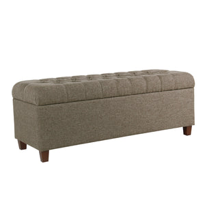 Benzara Fabric Upholstered Wooden Bench with Button Tufted Lift Top Storage, Gray BM194093 Gray Wood Plywood and Fabric BM194093