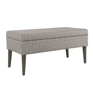 Benzara Chevron Patterned Fabric Upholstered Wooden Bench with Lift Top Storage, Gray BM194095 Gray Wood Plywood and Fabric BM194095