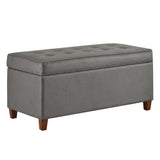 Leatherette Upholstered Wooden Bench with Button Tufted Lift Top Storage, Gray