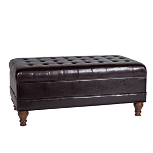 Benzara Leatherette Upholstered Wooden Bench with Button Tufted Lift Top Storage, Brown BM194097 Brown Wood Plywood and Faux Leather BM194097