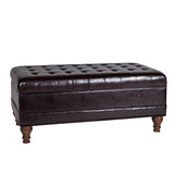 Leatherette Upholstered Wooden Bench with Button Tufted Lift Top Storage, Brown