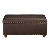 Leatherette Upholstered Wooden Storage Bench with Nail Head Trim Accent, Espresso Brown